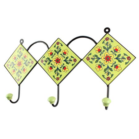 Pea Green Tiny Flower Ceramic Tile wall Hook